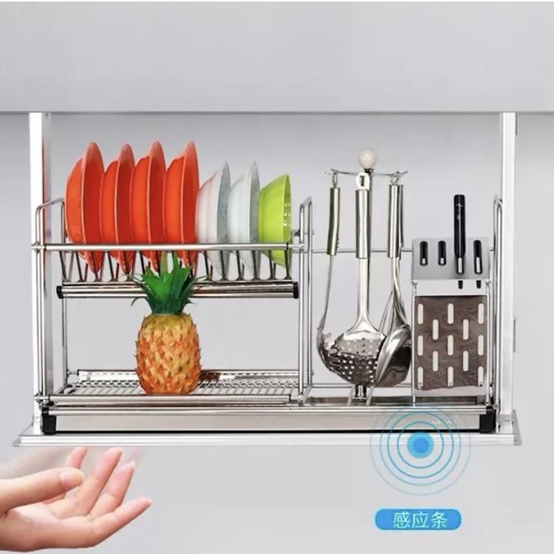 厨房橱柜电动升降调料蓝上下缓冲式吊柜拉篮手动下拉金Z属篮收纳