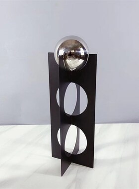 简约现代黑色金属几何支架装饰球摆件I样板间客厅电视柜软装饰品