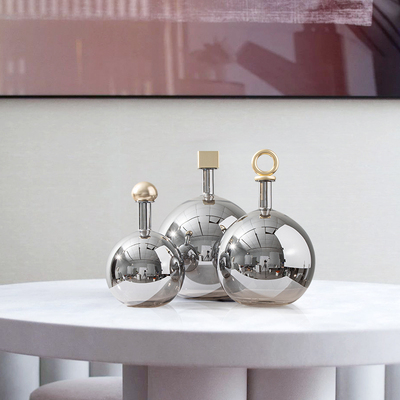 rzone 现代轻奢电镀银玻璃y醒酒瓶盛酒器样板房吧台柜软装饰品摆