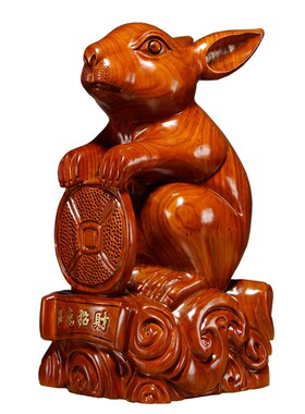 花梨木雕兔子摆件实木动物十二生肖F兔家居客厅装饰送礼红木工艺