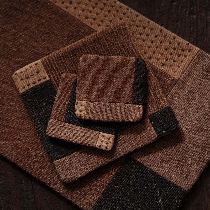 5NQJ重磅柞蚕丝主人茶席 w茶杯垫 银壶垫 小茶席 手工拼布刺子