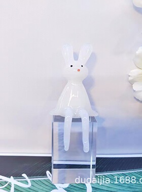 精品创意摆件玻璃生肖兔子高档玻璃动F物玄关摆件书房书柜软装摆