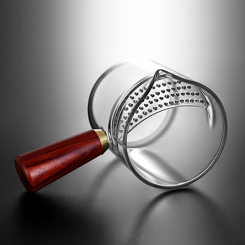 侧木把月牙茶滤公道杯带茶漏一体B过滤壶端玻璃分茶器公杯功道杯