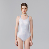 KISSINGGOURAMI三角蓝带银白色遮肉2025年新款 连身专用竞速游泳衣