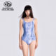 2025新款 保守显瘦 蓝山浅雾蝶露背女连体三角专业游泳馆专用泳装