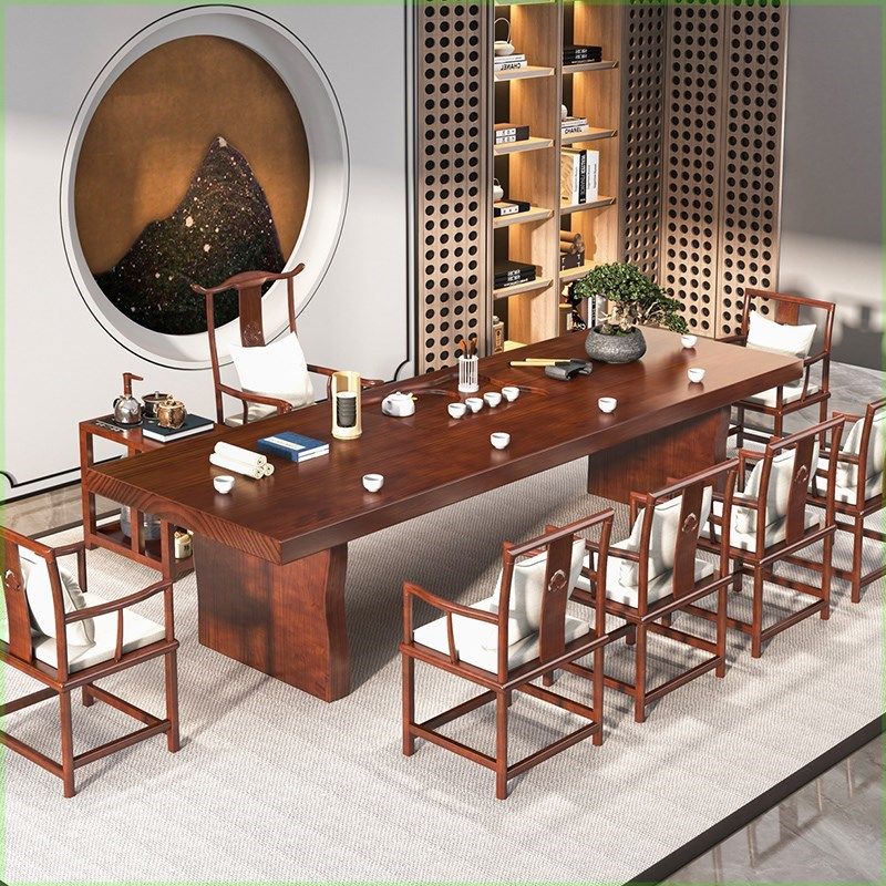 极速实木茶e桌椅组合红木色办公室功夫大板喝茶桌家用新中式禅意
