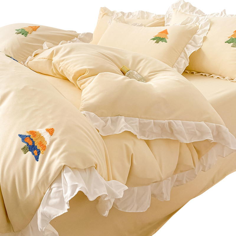 极速公主风花边水洗棉床上四件套少女床品宿舍P网红被套床单三件,床上用品,床品套件/四件套/多件套,淘宝优惠券,粉丝福利购,淘宝优惠卷