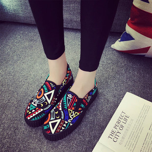 春季 潮百搭时尚 c新款 女懒人一脚蹬学生韩版 休闲厚 涂鸦帆布鞋 新品