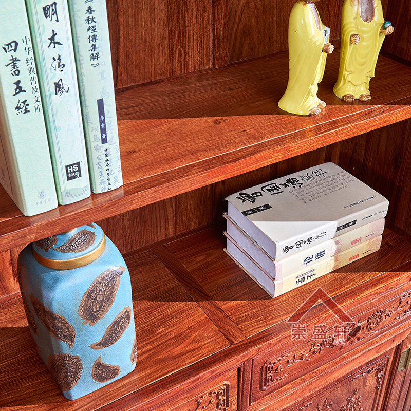 极速崇盛轩红木家具花梨实木书柜带D门刺猬紫檀书架新中式书橱置