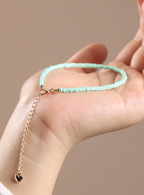 极速天然绿松石手链女极细转运珠手串14k包金轻奢V保平安招财好运