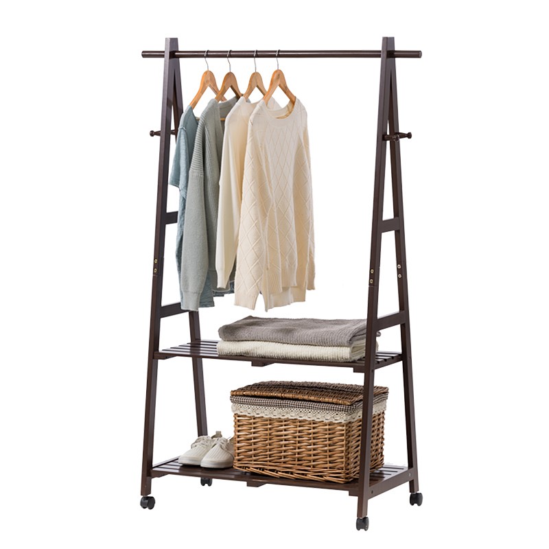 极速可移动实木衣l帽架落地简易挂衣架卧室客厅木质置物衣服架收