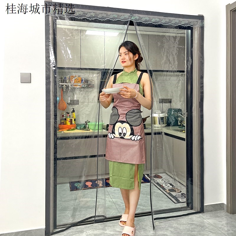 全磁条夏季防冷气门帘免打孔防跑风油烟空调隔断T帘隔热挡风透明