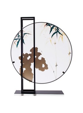 新中式金属e亚克力文竹玄关摆件样板间书房办公室玄关茶室软装饰