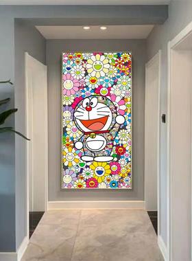 潮牌太阳花装饰壁画现代简约机器猫多啦a梦卡Q通儿童客厅玄关挂画