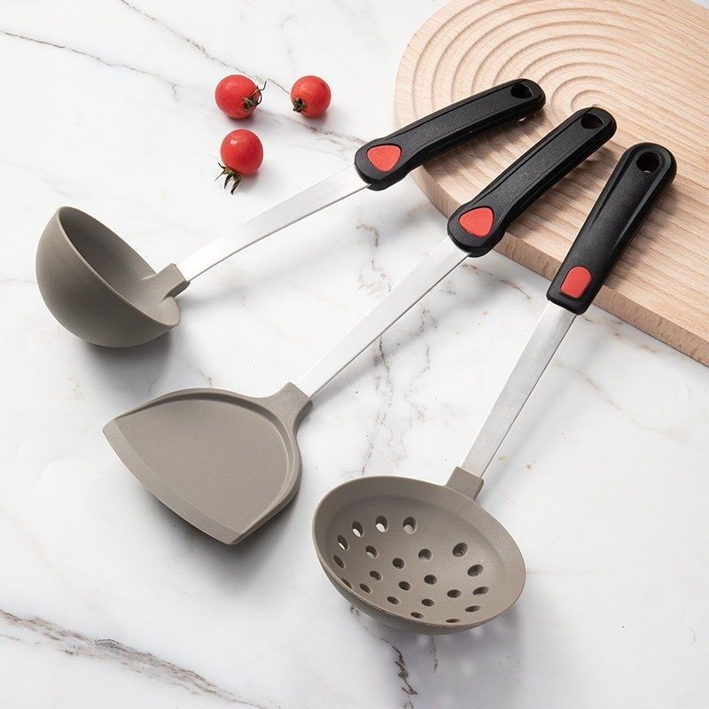 不粘锅食品级硅胶m锅铲炒菜铲子大号汤勺漏勺不锈钢厨房家用勺子