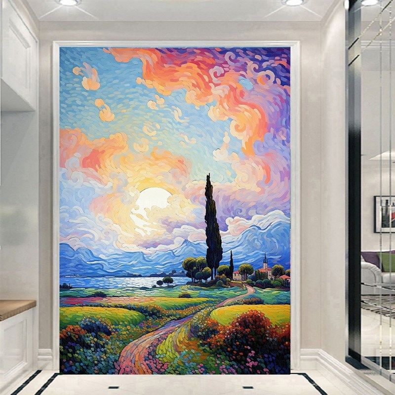 玄关竖版DIY方钻满钻r钻石画贴钻十字绣粉色天空晚霞小路丝柏树,居家布艺,钻石绣,淘宝优惠券,粉丝福利购,淘宝优惠卷