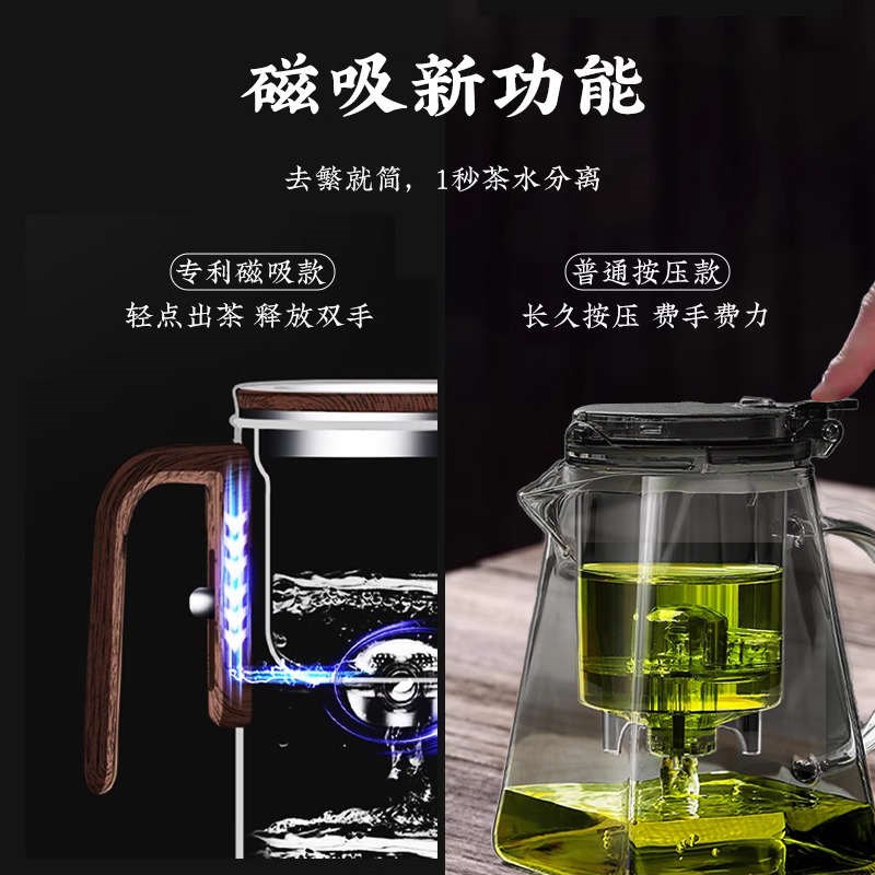 茶壶泡茶家用2025新款茶水分离杯磁吸玻璃茶具泡茶V杯飘逸杯泡茶