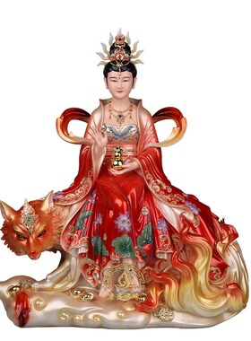 九尾娘娘a神像树脂红狐白狐九姑娘青丘女帝灵狐真身家用桌面摆件