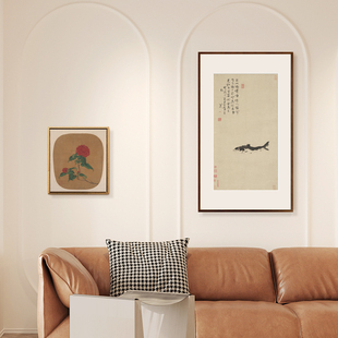 朱耷中国风小众艺术装饰画客厅书房走廊J尽头挂画新中式背景墙壁