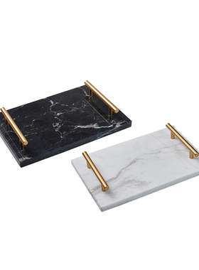 北欧轻奢样板房酒店茶几桌面装饰大理石金属提P手托盘收纳果盘摆