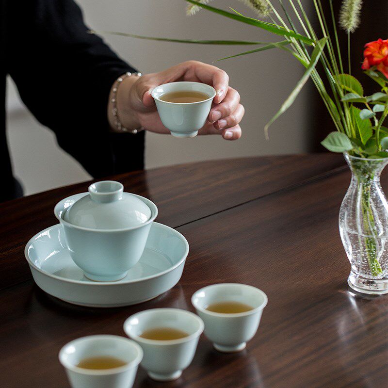 复古仿古胎c盖碗茶杯功夫茶具套装办公室会客厅家杯陶瓷泡茶整套