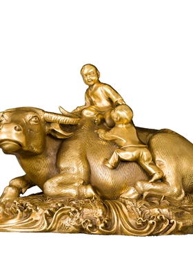 吉祥纯铜童子骑牛 铜牛r 童子牛 牧童骑牛 铜器风水招财摆件牧童