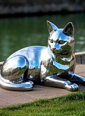 不锈钢镜a面小猫雕塑小区公园艺术品摆件铁艺动物雕塑加工厂家定