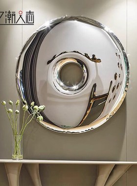现代艺术创意f不锈钢气球圆镜化妆镜壁饰卧室酒店轻奢简约装饰镜