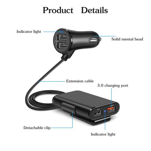 Car Charger 4j USB Adapter Fast Charge Mobile Phone For Phon