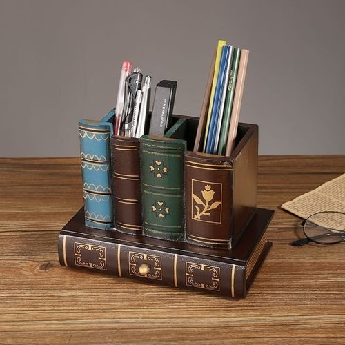 桌面笔筒简约复古办公桌上u时尚个性摆件儿童学生书桌收纳盒装饰