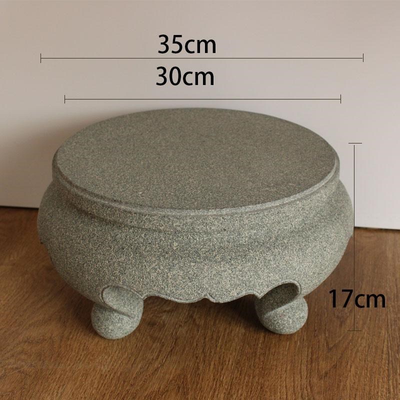 天然青石底座圆形整石雕刻复古花架C石头台座花卉盆景花几原石加