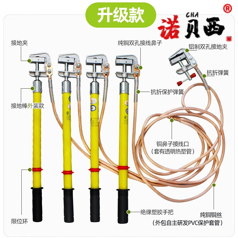 艾鹏鑫0.4KV低压接地线黄绿携带型短路接地线配电室母排接地棒包 五金/工具 电工维修工具 原图主图