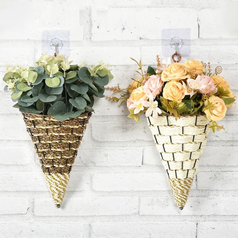 手工编织藤编花篮壁挂花器室内装饰吊篮三角篮,特色手工艺,其他特色工艺品,淘宝优惠券,粉丝福利购,淘宝优惠卷