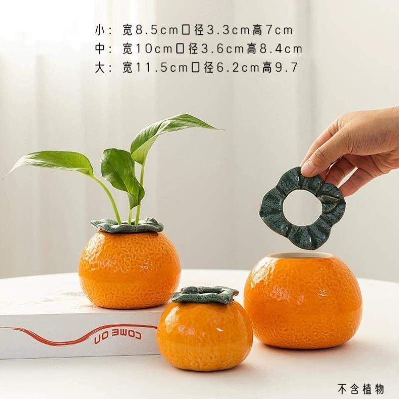 花瓶如柿子装饰皿柿柿摆创意桌面插水器GVD3087养花盆草绿萝水铜
