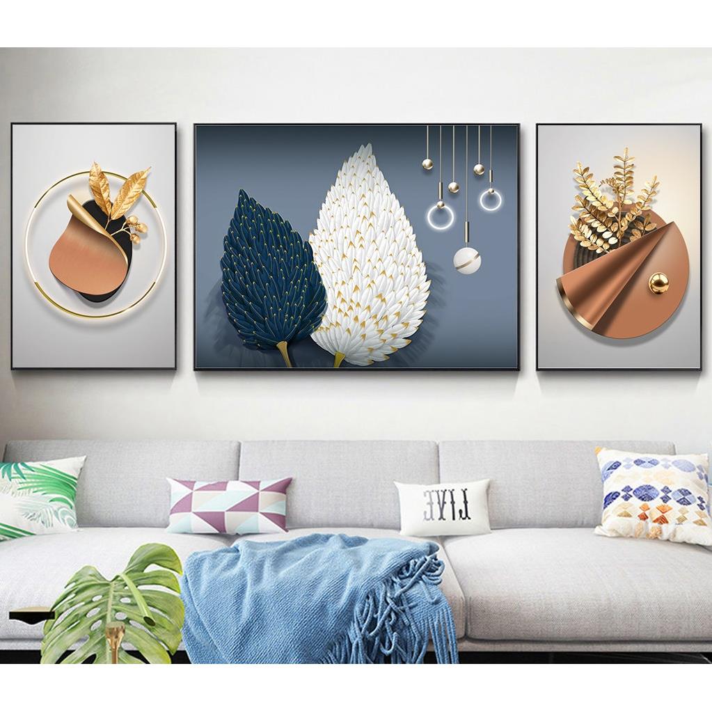 现代简约客厅装饰画沙发背景墙轻奢高级感麋鹿挂画北欧大气三联壁图片