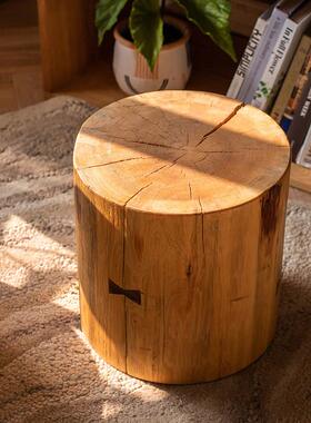 掬涵实木圆凳简约花架树桩茶室矮凳茶几木墩子装饰服装店民宿摆件