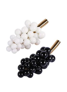 现代简约家居天然石英石黑白紫色葡萄串摆件茶几餐桌水果白玉饰品