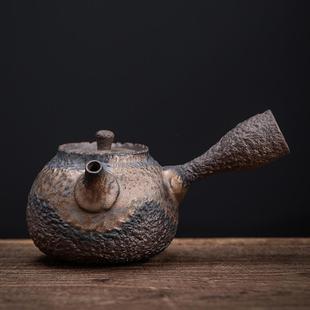 复古单壶家用办公室单个单人功夫茶具 粗陶侧把茶壶泡茶陶瓷壶日式