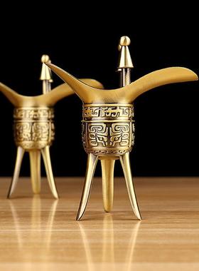 可饮用酒爵杯仿古青铜器皿酒具三爵杯加官进爵商务礼品白酒盅摆件