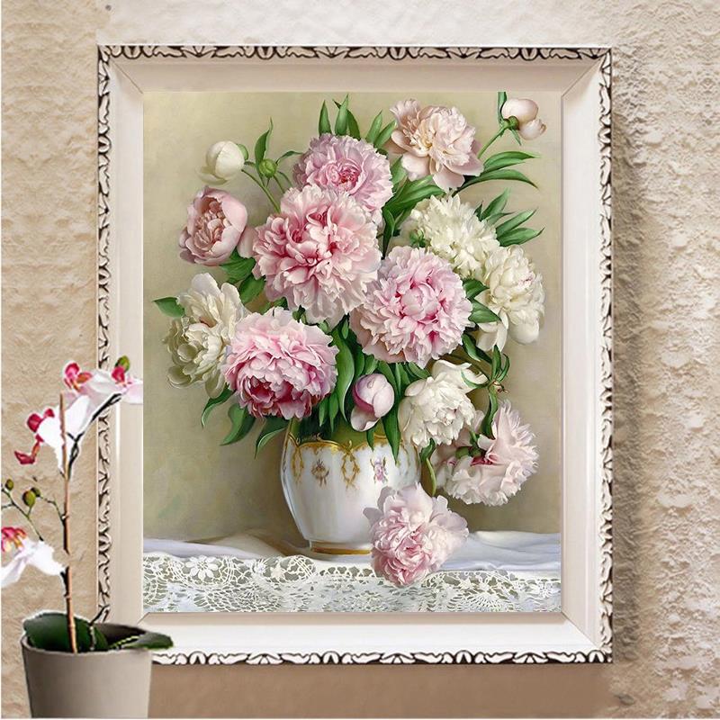 钻石画满钻新款2024牡丹花卉5d点贴钻十字绣现代简约花瓶客厅餐厅
