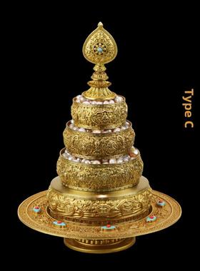 汇宝37款绣富曼查托盘纯黄铜曼查配托盘C型藏族传统如发佩丰饰品