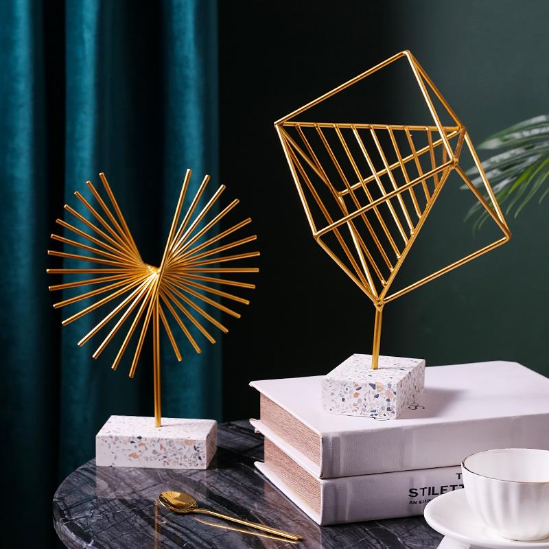 现代轻奢几何金属风铁艺术品电视柜装饰设铁制工艺客厅红酒柜摆件