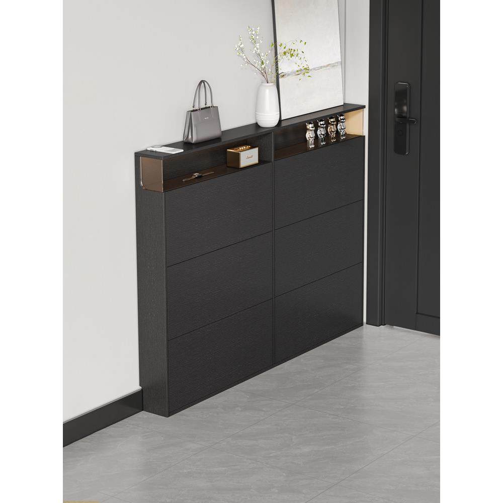 黑色超薄17CM鞋柜小户型入户玄关柜靠墙收纳柜极窄款家用实木鞋柜,住宅家具,鞋柜,淘宝优惠券,粉丝福利购,淘宝优惠卷