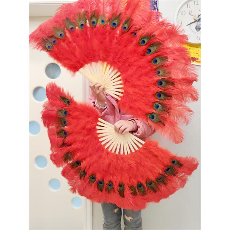 定制 3色鸵鸟羽毛扇子 18片狂欢节酒吧夜店舞台孔雀羽毛扇子包邮