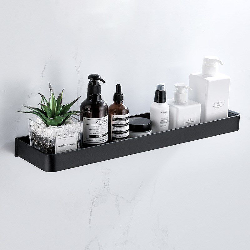 黑色浴室置物架壁挂式洗手间厕所洗澡毛巾杆收纳架单层太空铝五金