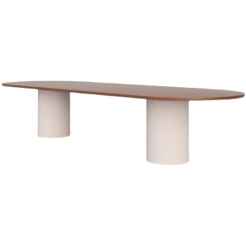 原木办公电脑桌子实木会议桌个性奶油风椭圆形餐桌大板桌工作台