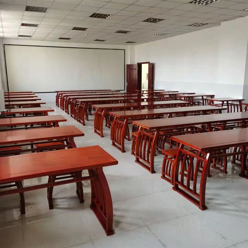 新中式马鞍桌凳仿古书法桌 国学教室书法临摹桌 书法教室整体方案
