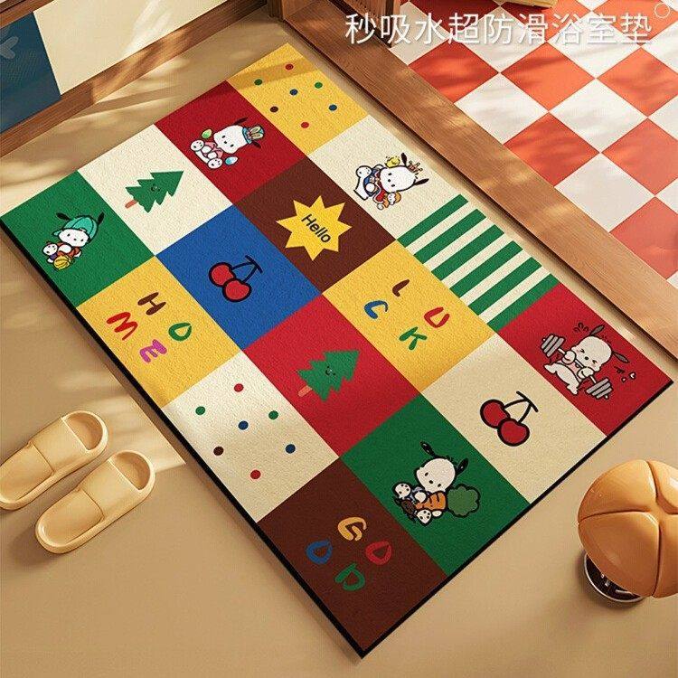 卡通格子浴室地垫卫生间硅藻泥吸水速干垫家用厕所进门耐磨防滑垫,居家布艺,家用脚垫,淘宝优惠券,粉丝福利购,淘宝优惠卷