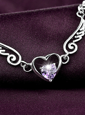 2025璀璨天使翼爱心925银双层水晶女士圣诞潮流情侣饰品礼盒装