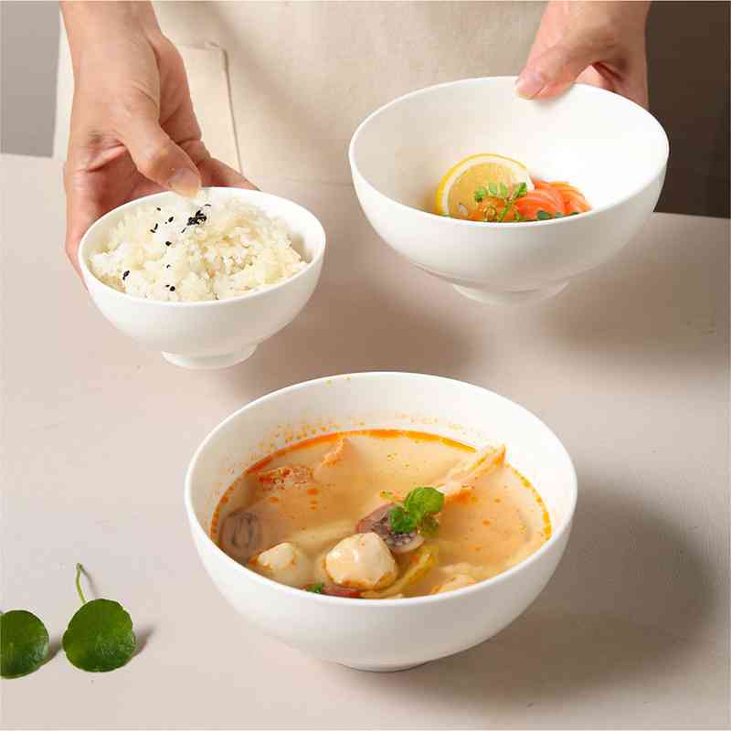 日式陶瓷高脚碗防烫5.5英寸饭碗家用纯白色汤碗面碗微波炉陶瓷碗